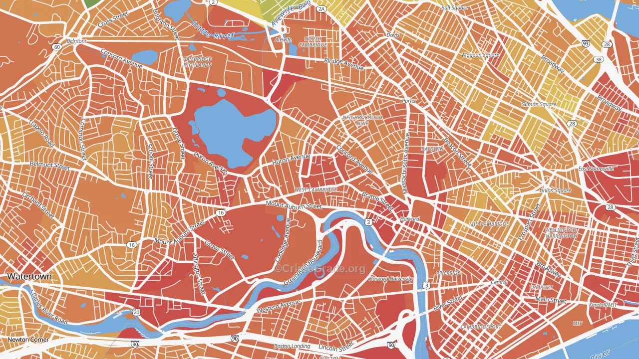 West Cambridge, Cambridge, MA Map of Vandalism Rates