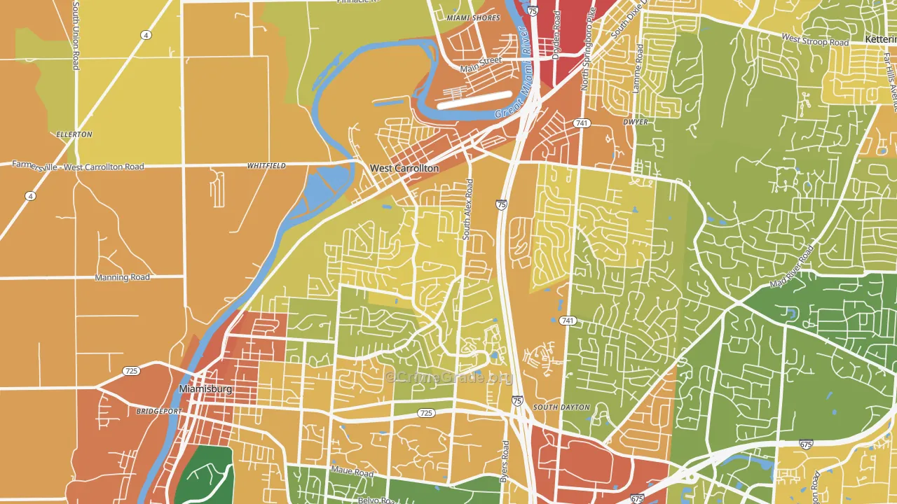 West Carrollton, OH Map of Vandalism Rates