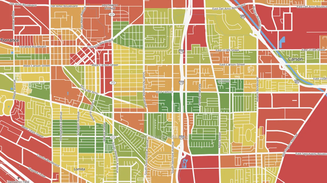 West Carson, CA Map of Vandalism Rates