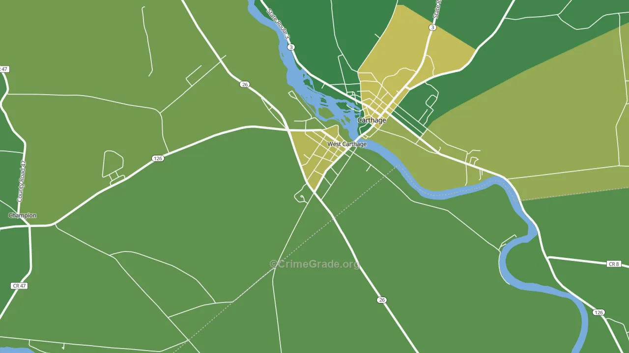 West Carthage, NY Map of Vandalism Rates