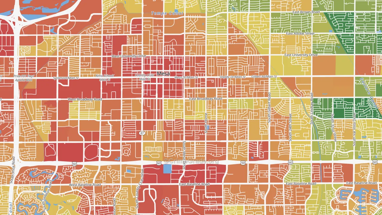 West Central, Mesa, AZ Map of Vandalism Rates
