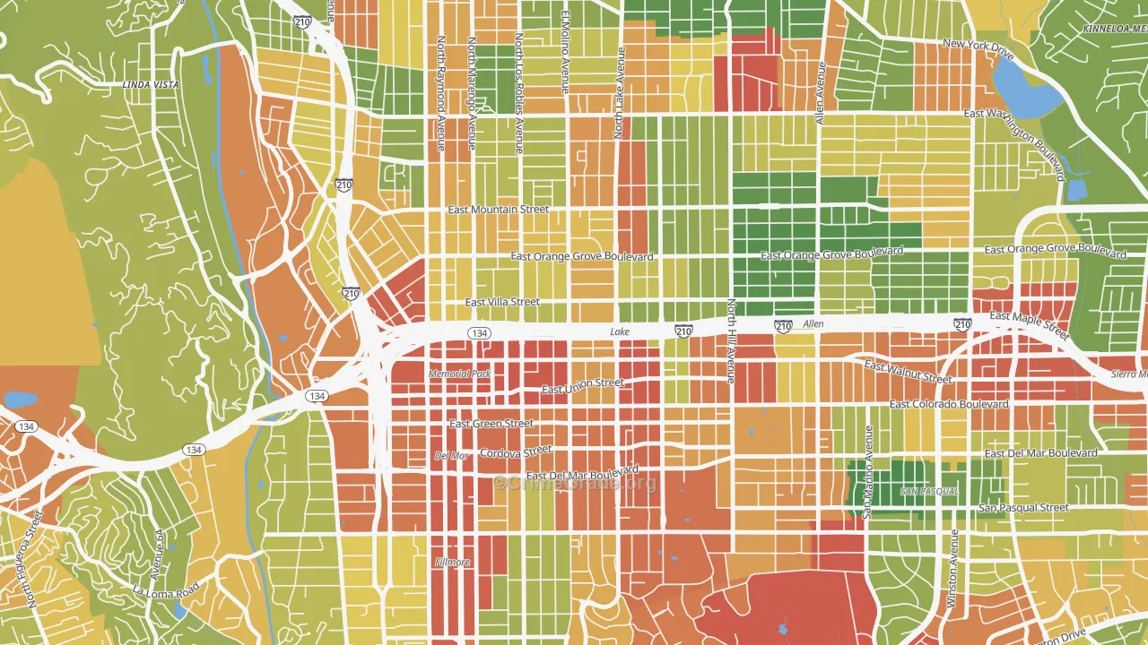 West Central, Pasadena, CA Map of Vandalism Rates