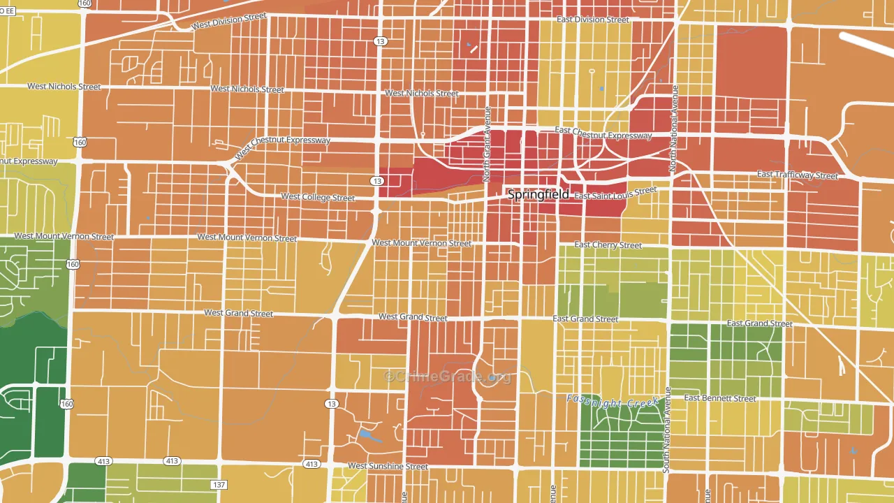 West Central, Springfield, MO Map of Vandalism Rates