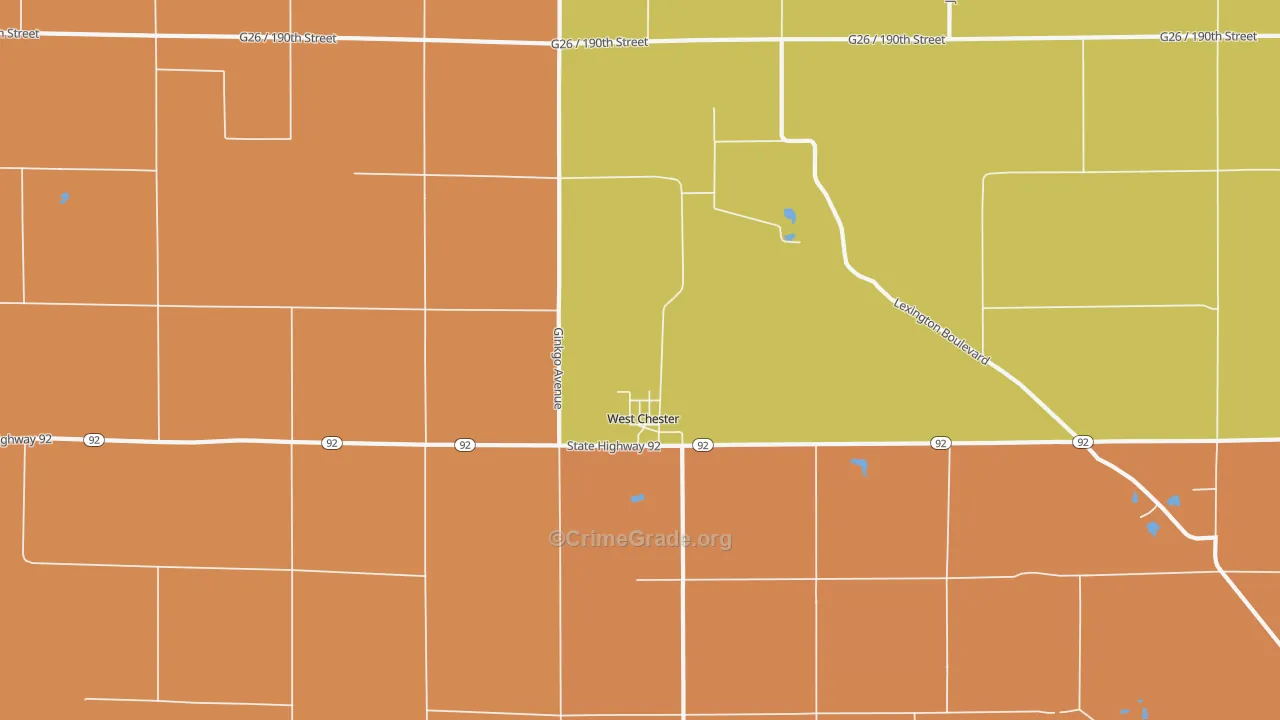 West Chester, IA Map of Vandalism Rates