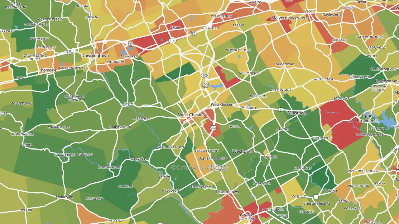 West Chester, PA Map of Vandalism Rates