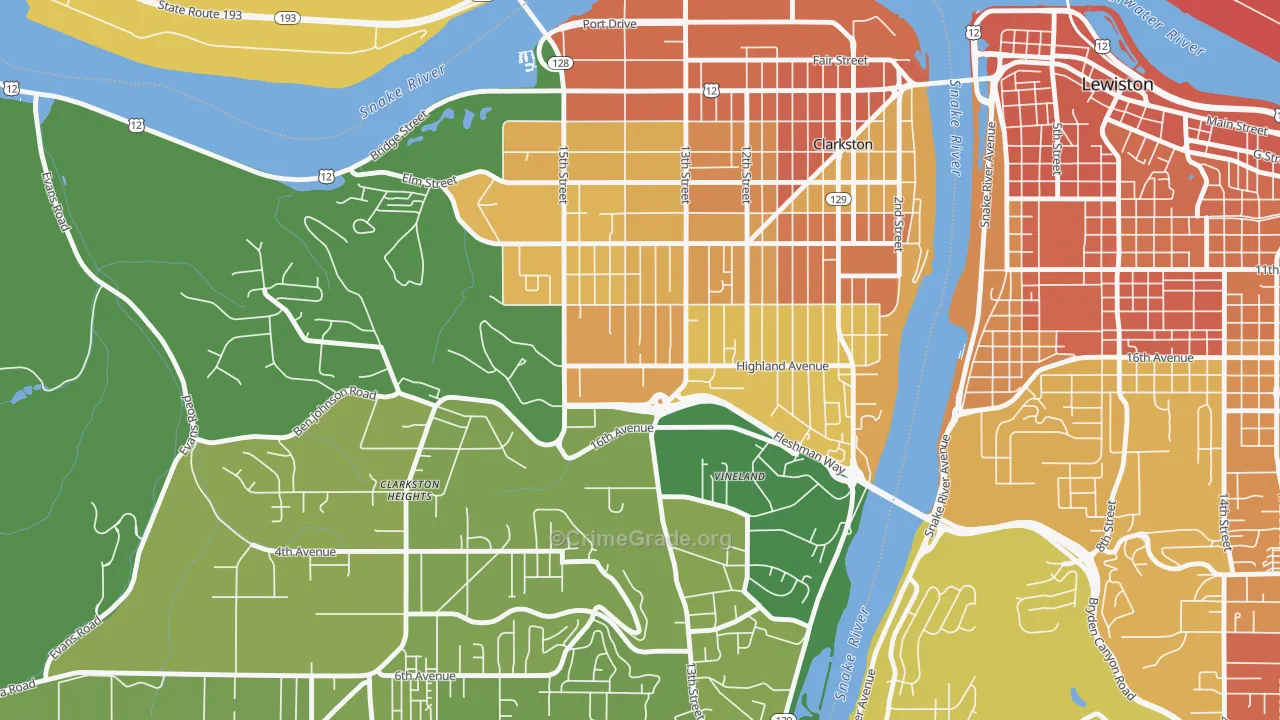 West Clarkston-Highland, WA Map of Vandalism Rates