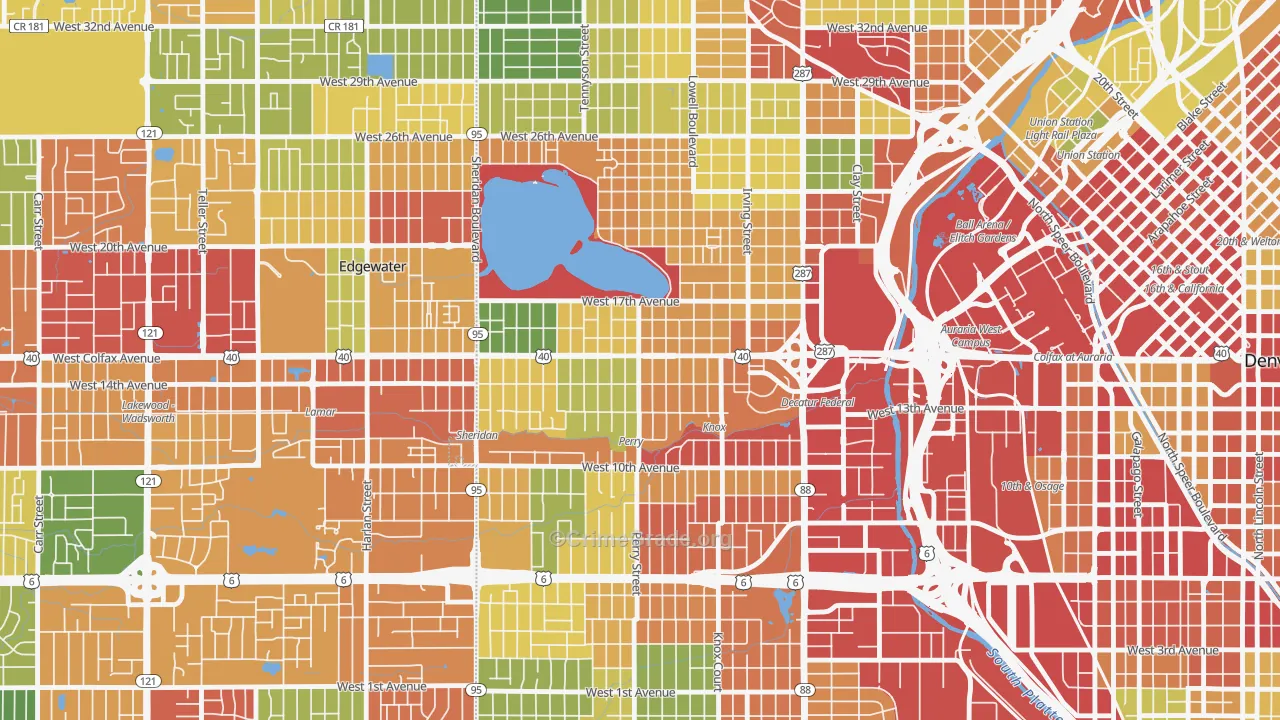 West Colfax, Denver, CO Map of Vandalism Rates