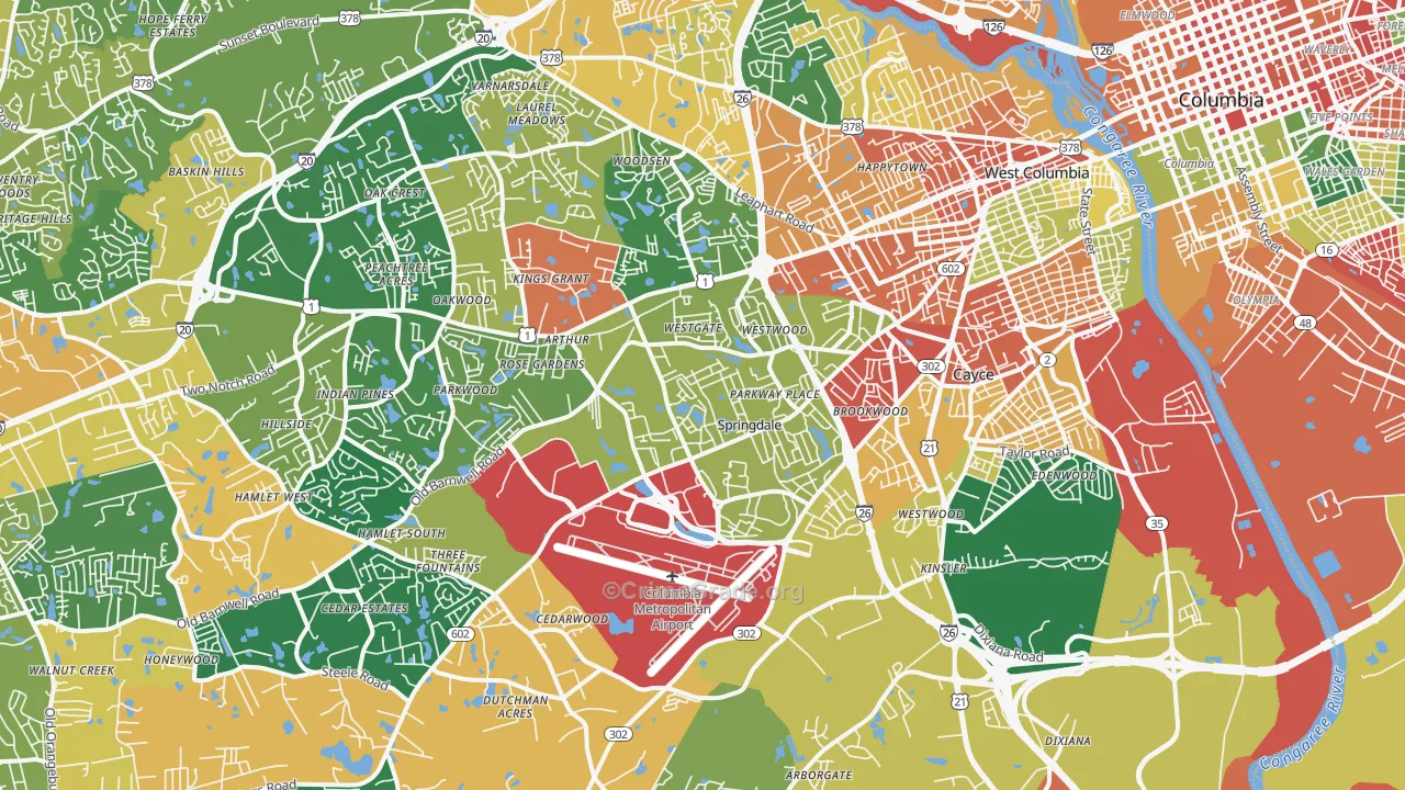 West Columbia, SC Map of Vandalism Rates