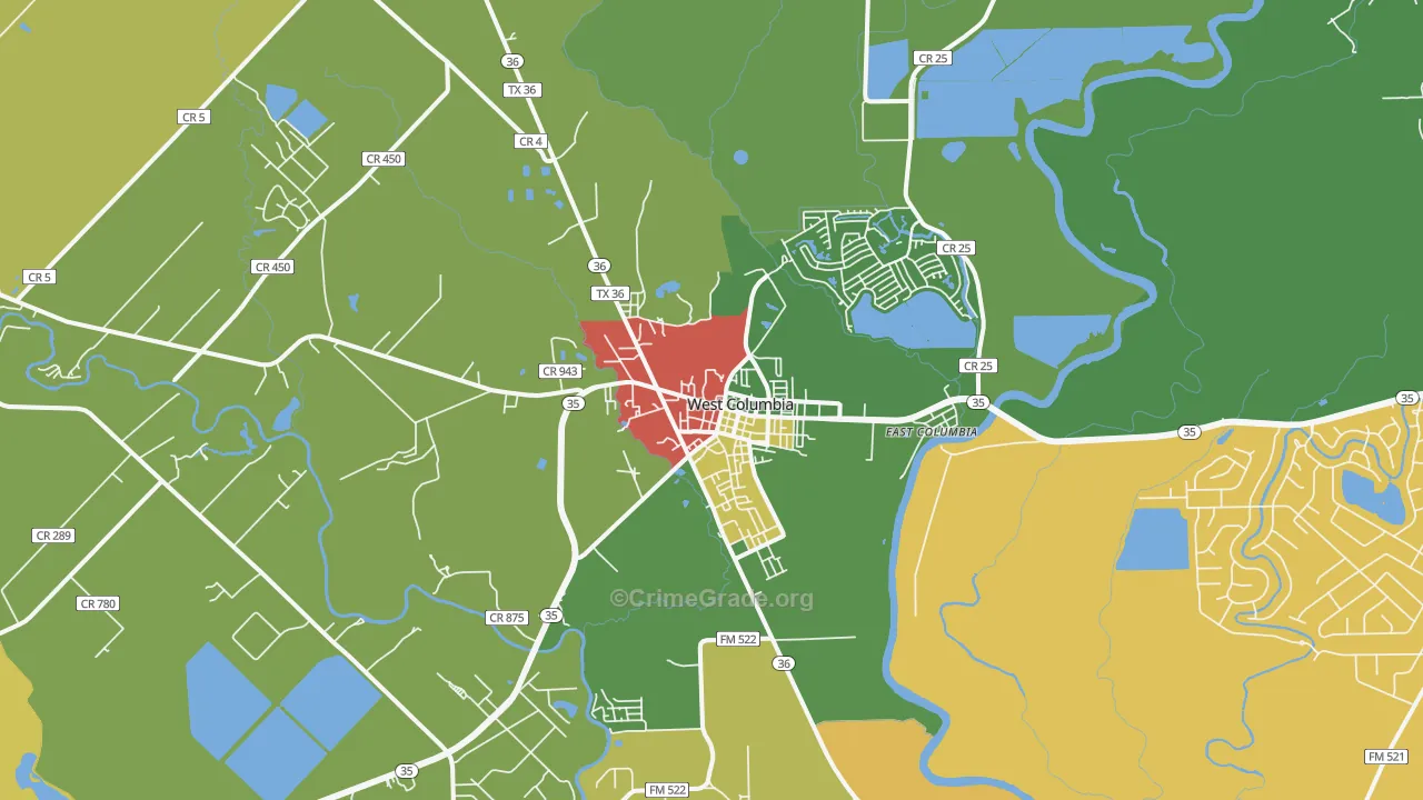West Columbia, TX Map of Vandalism Rates