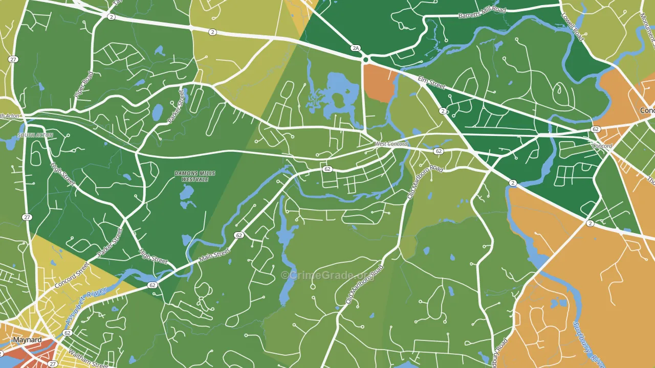 West Concord, MA Map of Vandalism Rates