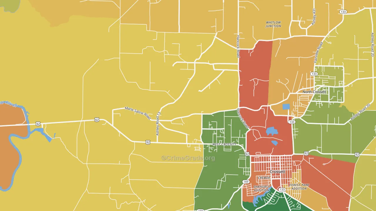 West Crossett, AR Map of Vandalism Rates