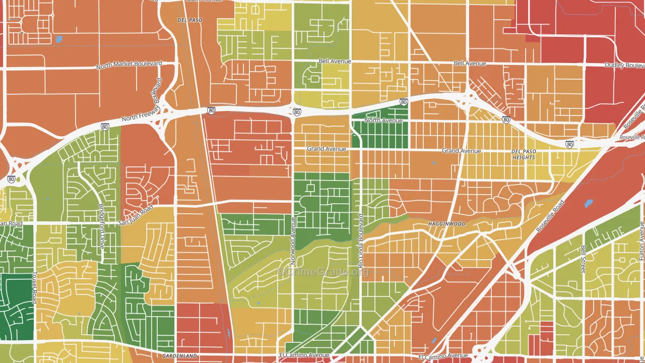 West del Paso Heights, Sacramento, CA Map of Vandalism Rates