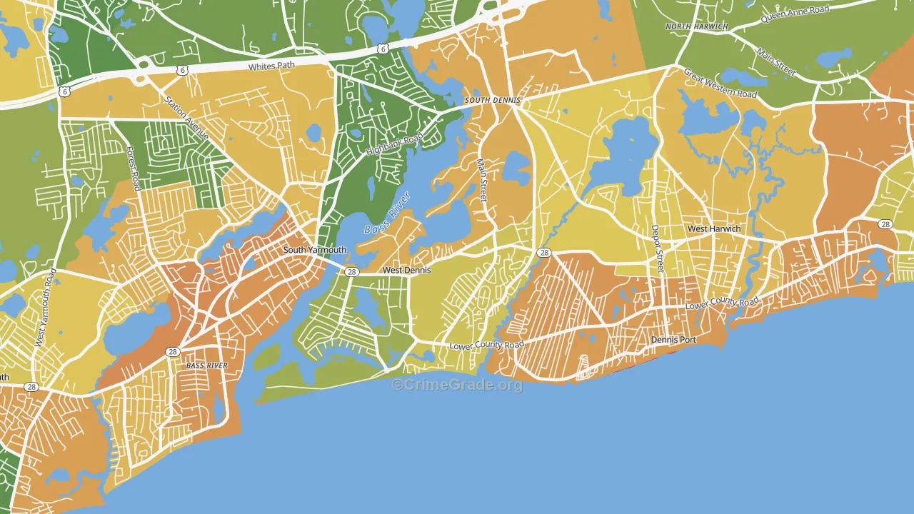 West Dennis, MA Map of Vandalism Rates