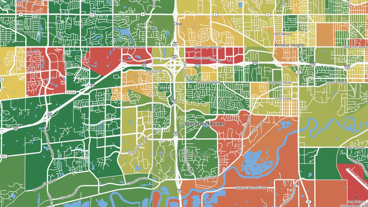 West Des Moines, IA Map of Vandalism Rates