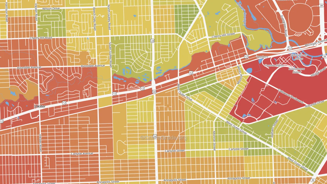West Downtown Dearborn, Dearborn, MI Map of Vandalism Rates