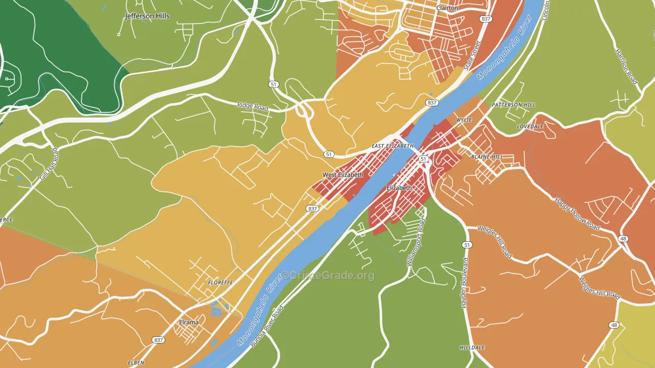 West Elizabeth, PA Map of Vandalism Rates