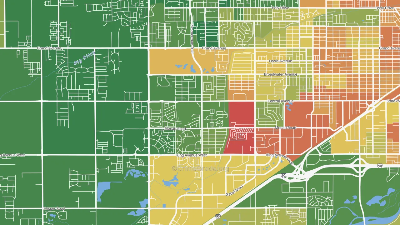 West End, Billings, MT Map of Vandalism Rates