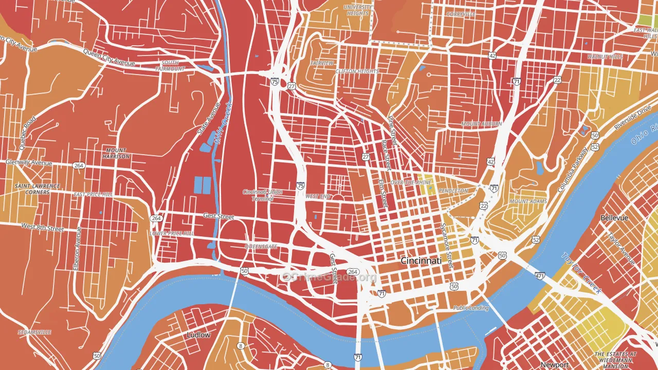 West End, Cincinnati, OH Map of Vandalism Rates