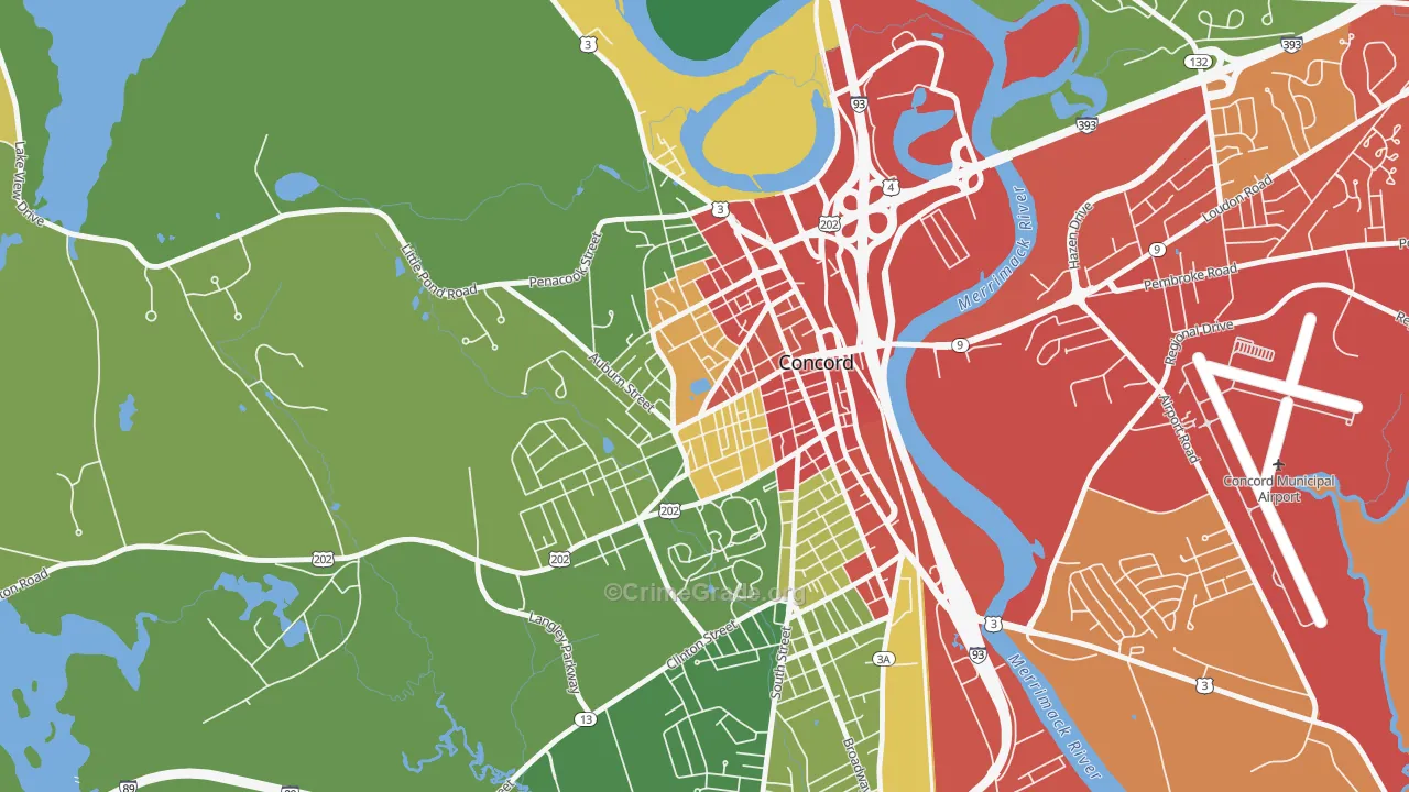 West End, Concord, NH Map of Vandalism Rates