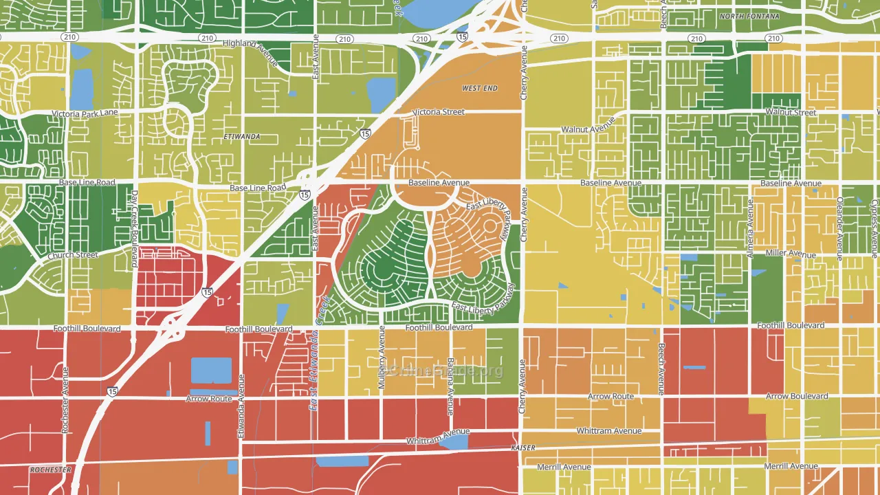 West End, Fontana, CA Map of Vandalism Rates