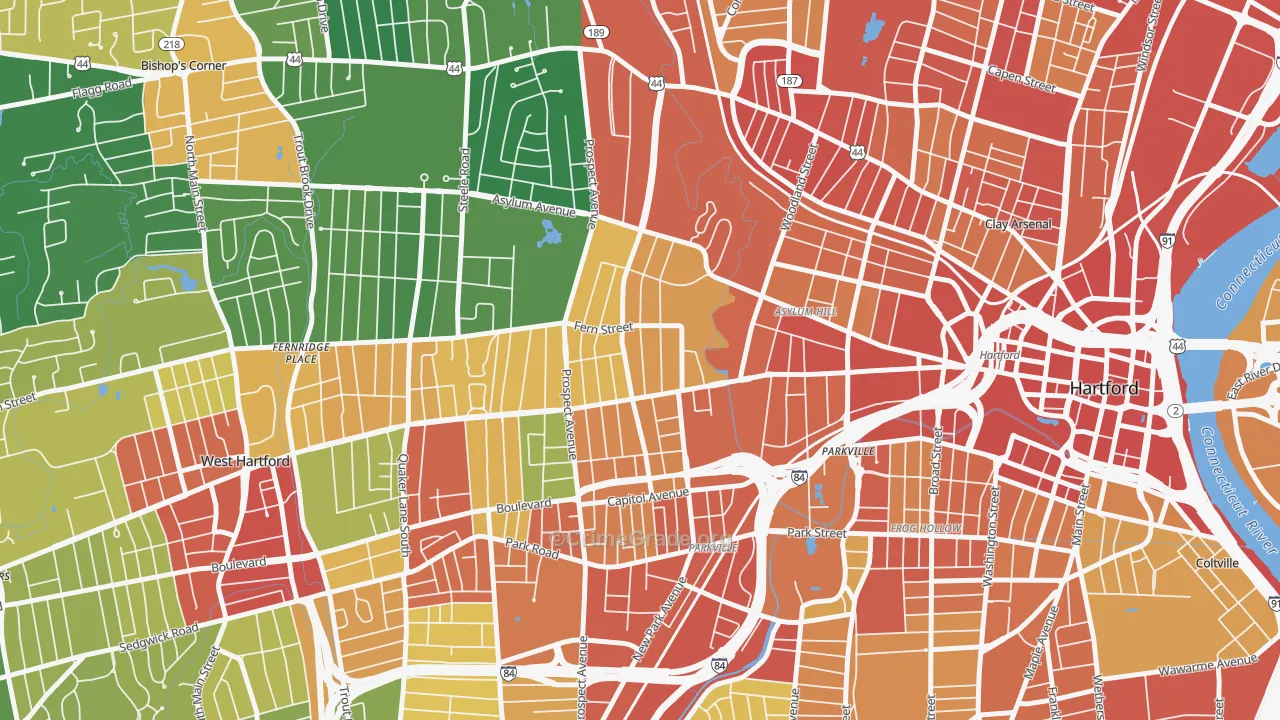 West End, Hartford, CT Map of Vandalism Rates