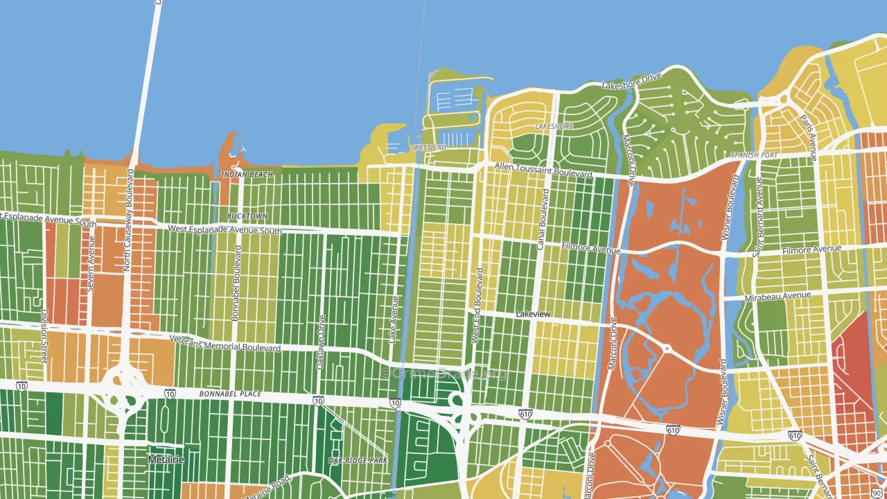 West End, New Orleans, LA Map of Vandalism Rates