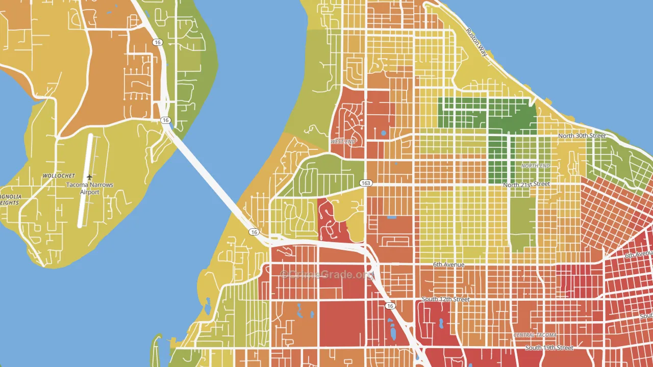 West End, Tacoma, WA Map of Vandalism Rates