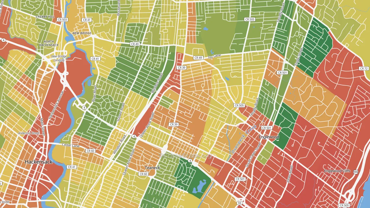 West Englewood, Teaneck, NJ Map of Vandalism Rates