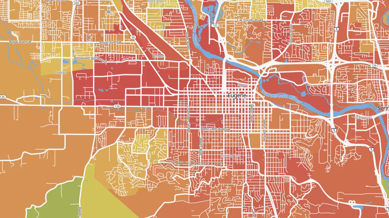 West Eugene, Eugene, OR Map of Vandalism Rates