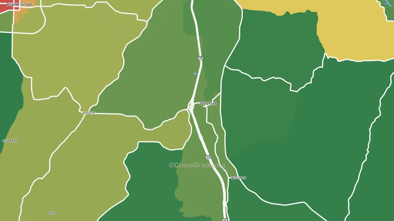 West Fork, AR Map of Vandalism Rates