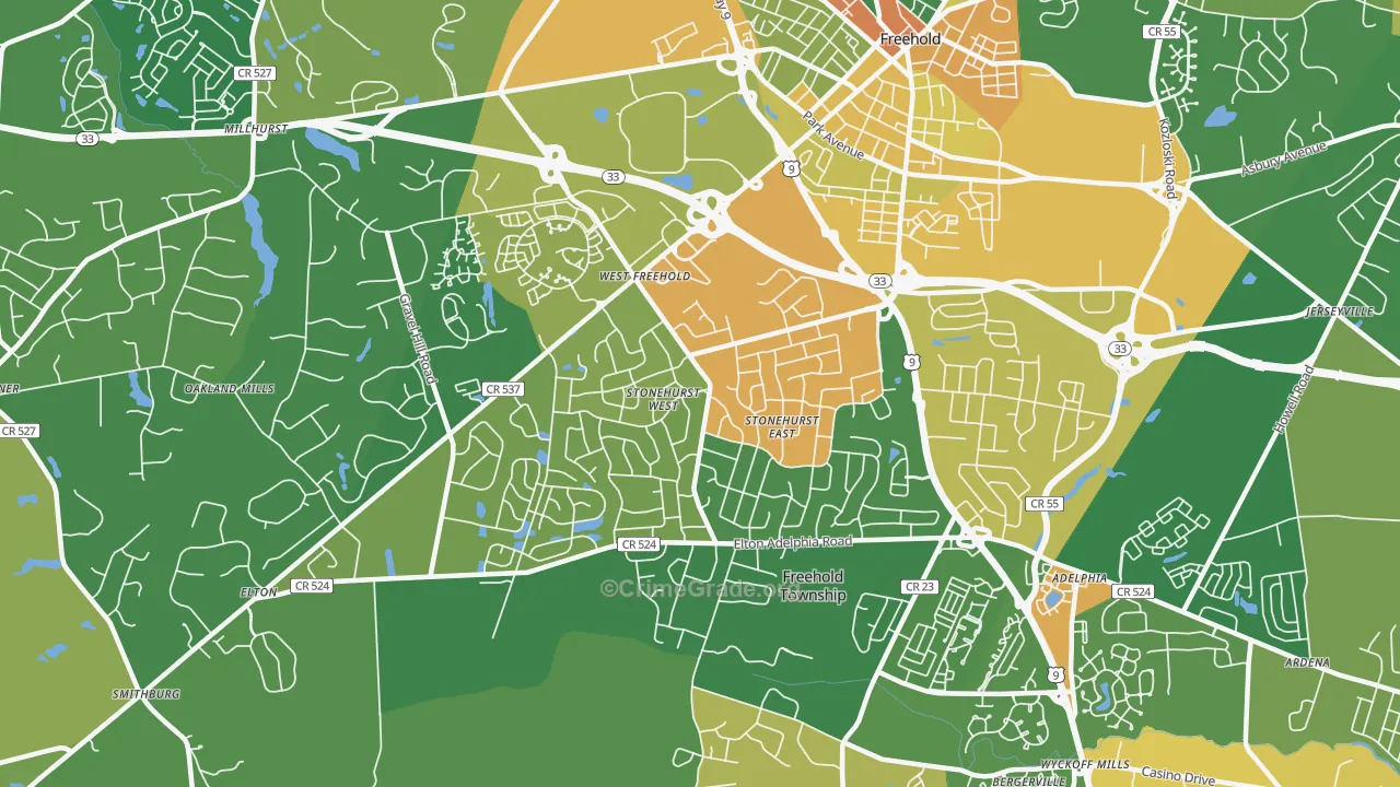 West Freehold, NJ Map of Vandalism Rates