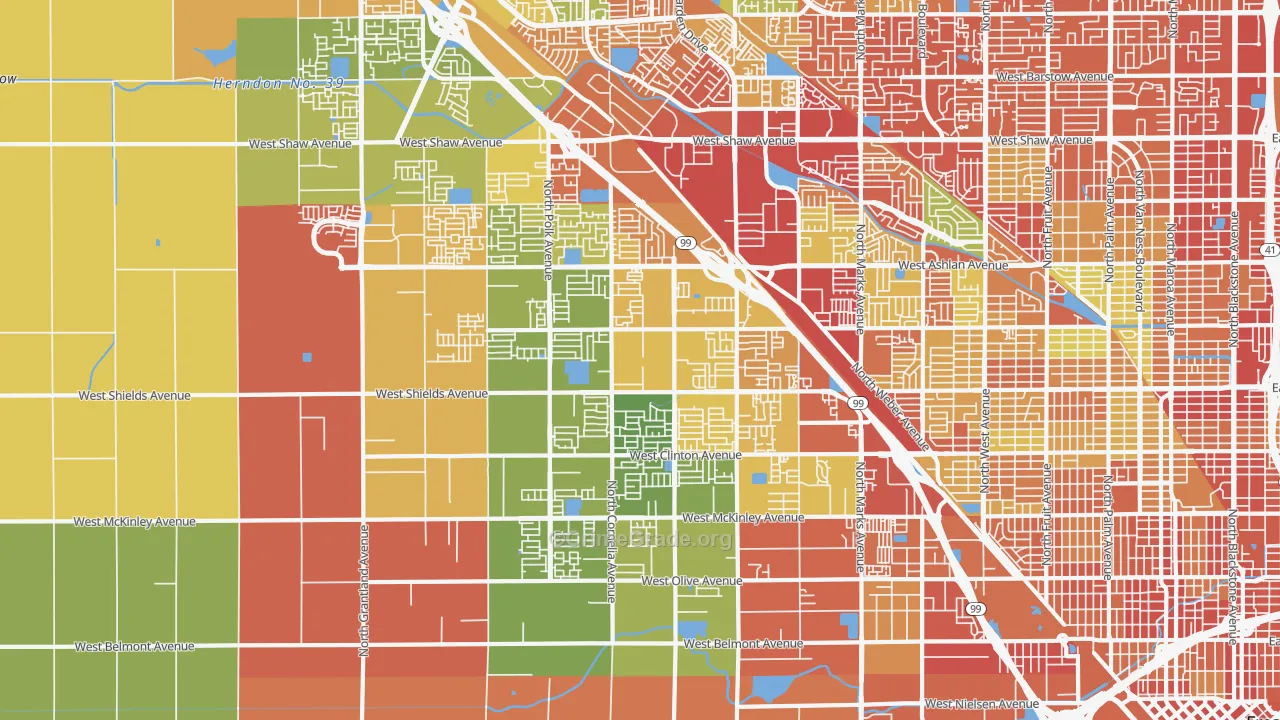 West, Fresno, CA Map of Vandalism Rates