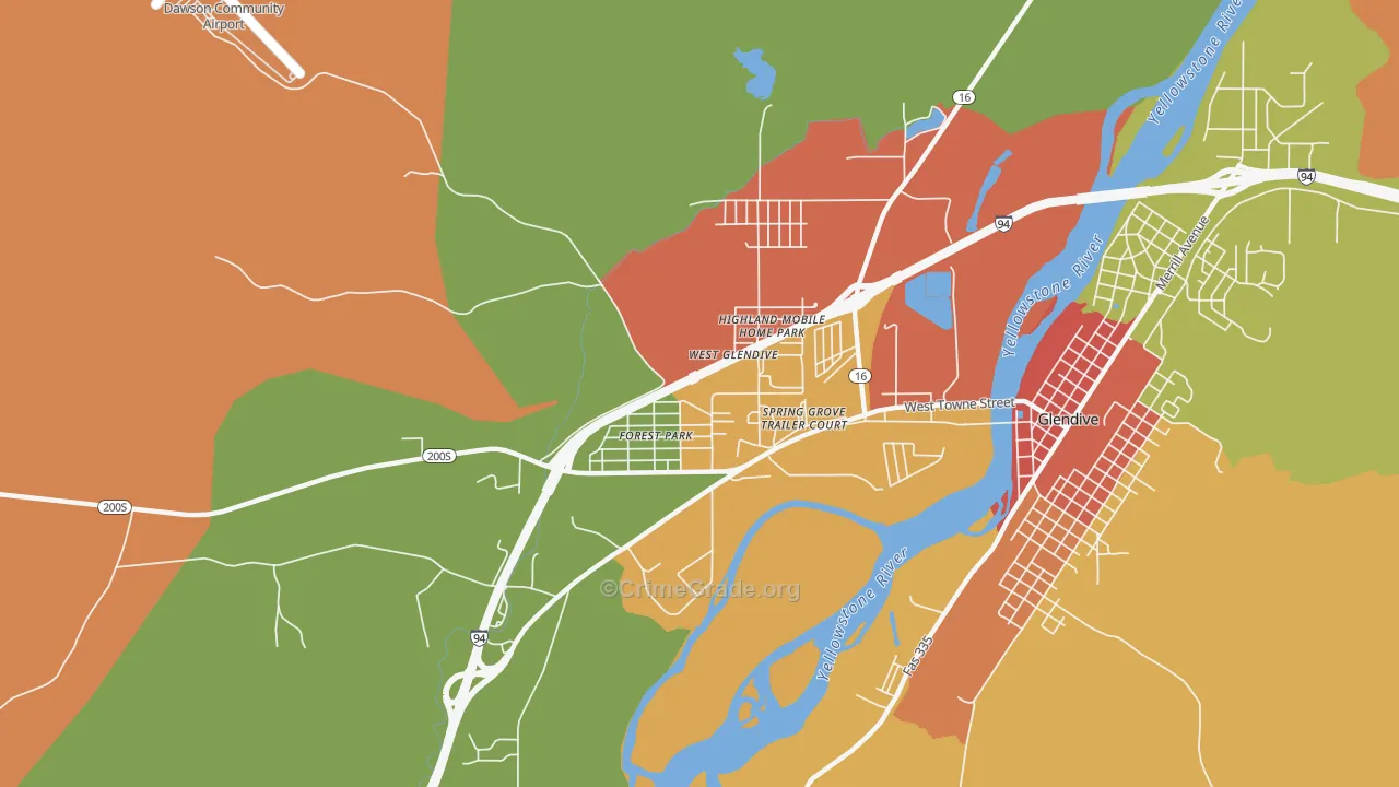 West Glendive, MT Map of Vandalism Rates
