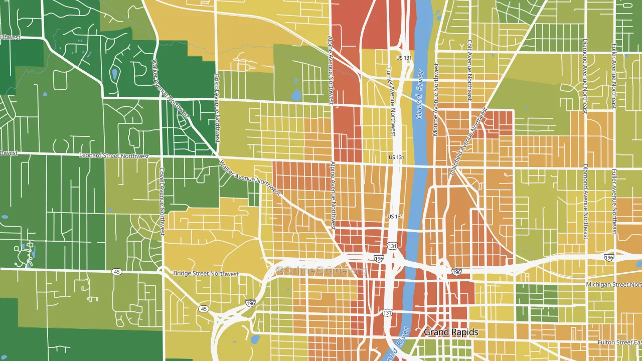 West Grand, Grand Rapids, MI Map of Vandalism Rates