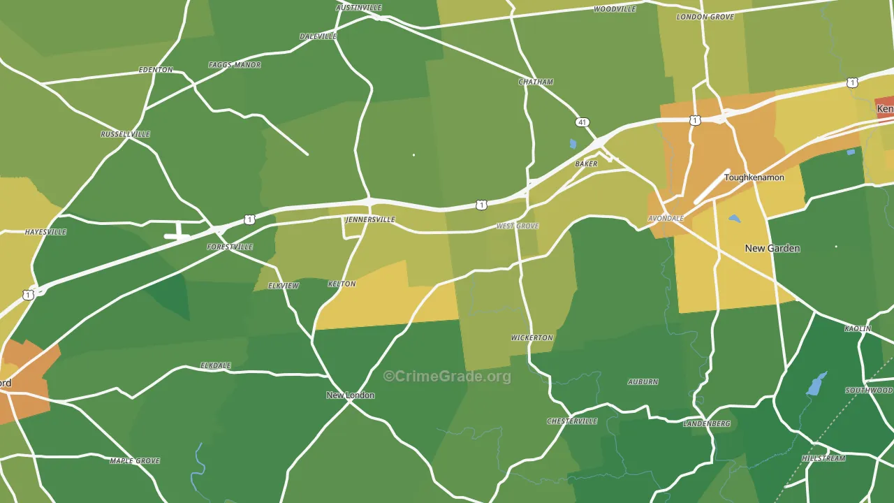 West Grove, PA Map of Vandalism Rates