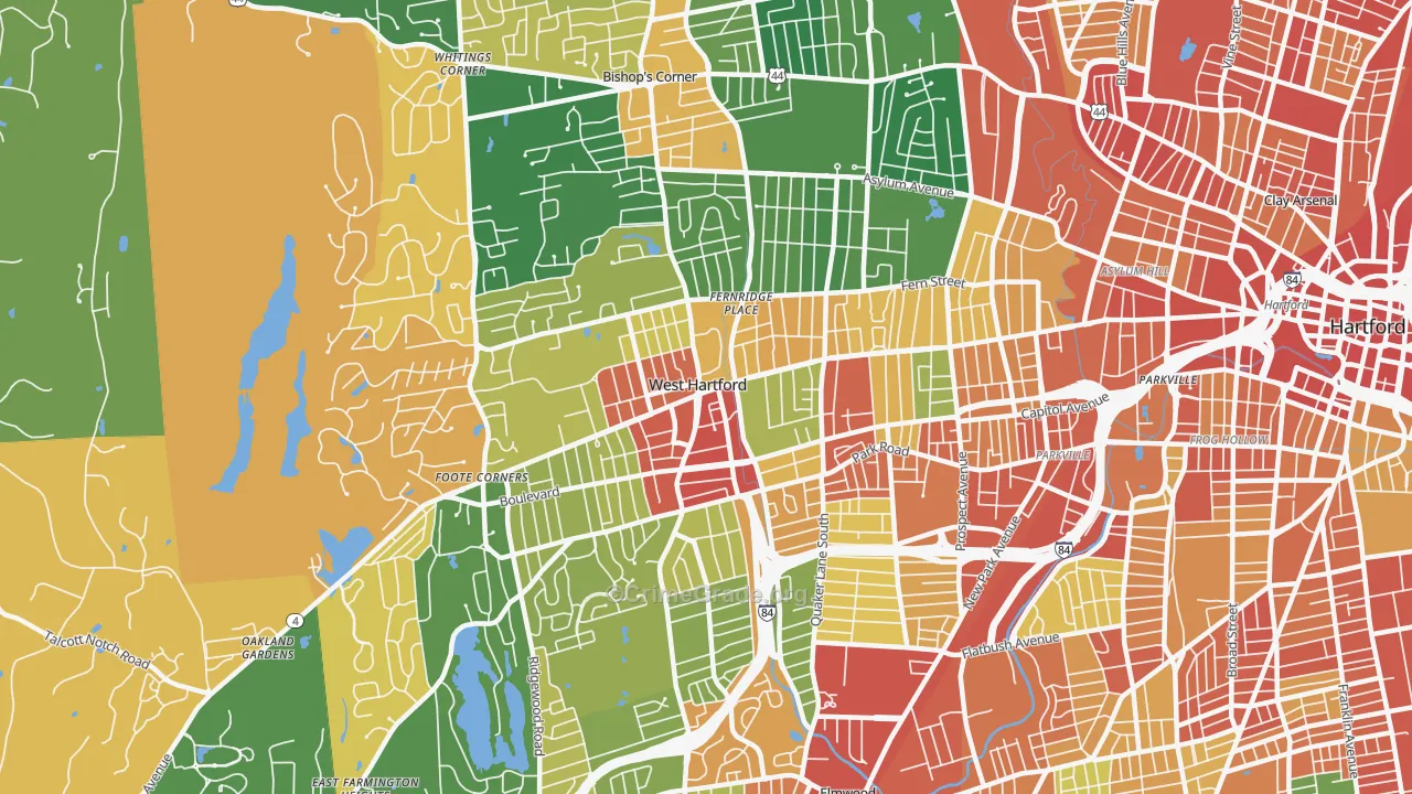 West Hartford, CT Map of Vandalism Rates