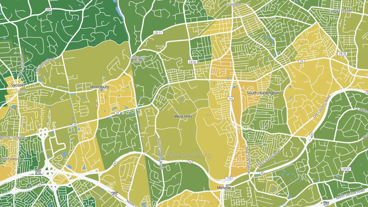 West Hills, Huntington, NY Map of Vandalism Rates