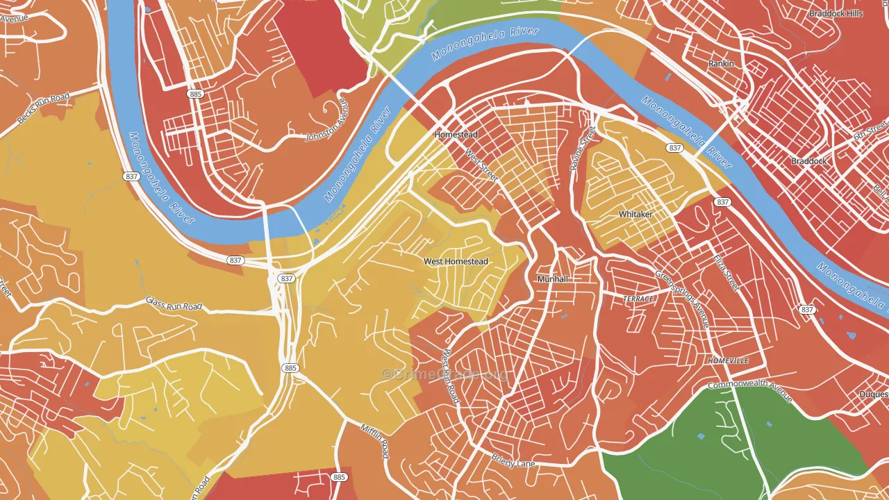 West Homestead, PA Map of Vandalism Rates