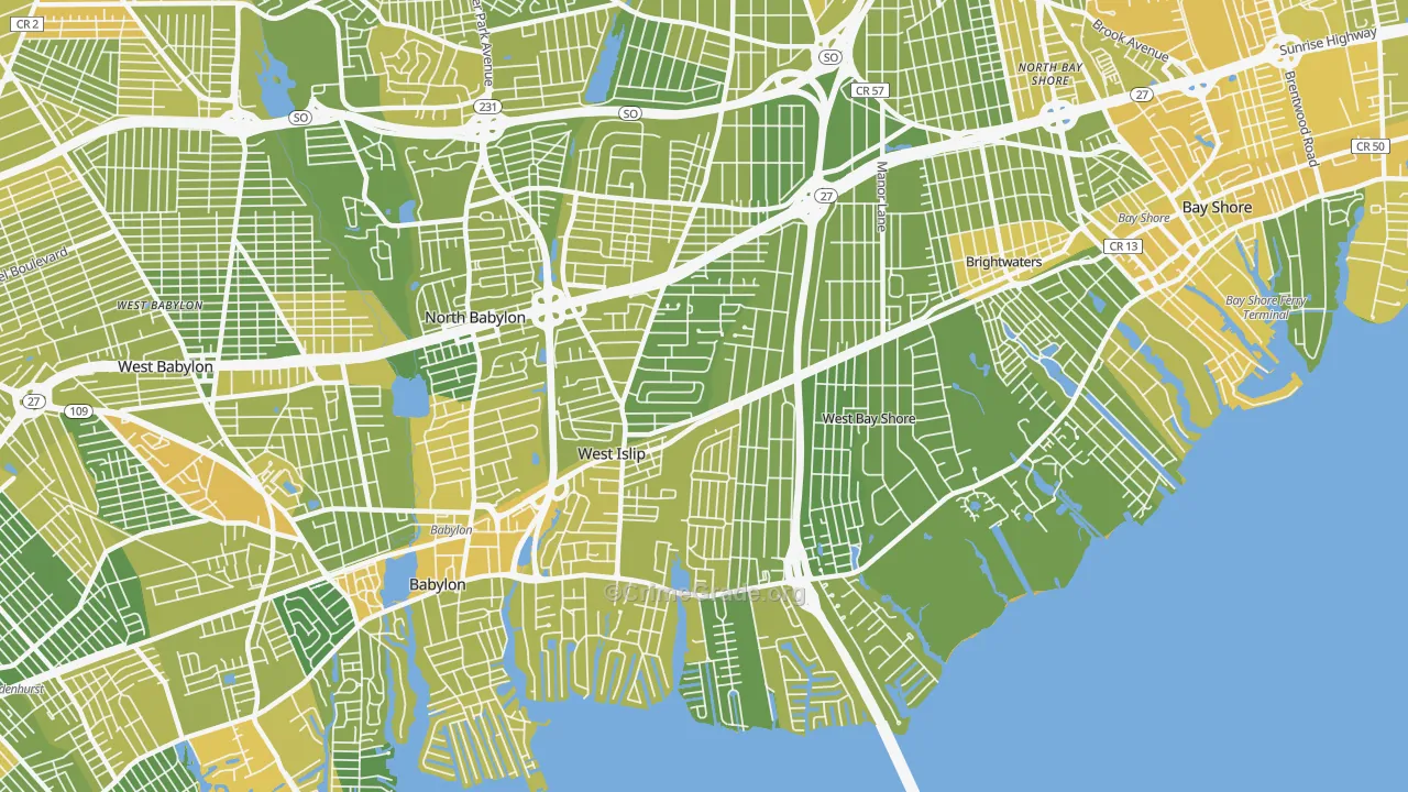 West Islip, NY Map of Vandalism Rates