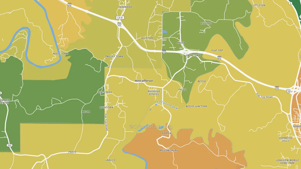 West Jefferson, AL Map of Vandalism Rates