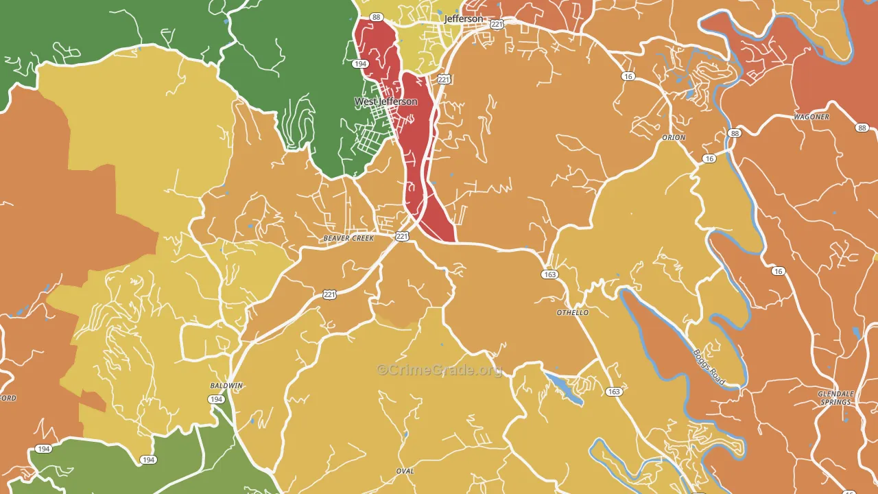 West Jefferson, NC Map of Vandalism Rates