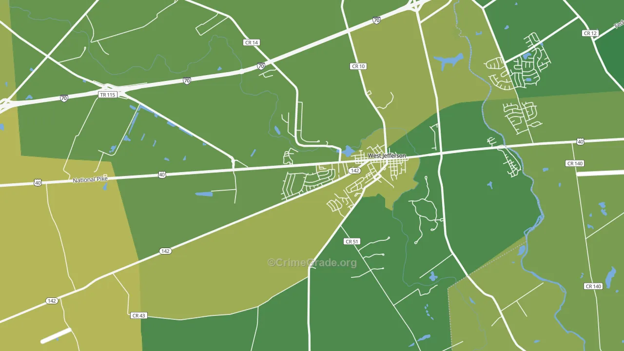 West Jefferson, OH Map of Vandalism Rates