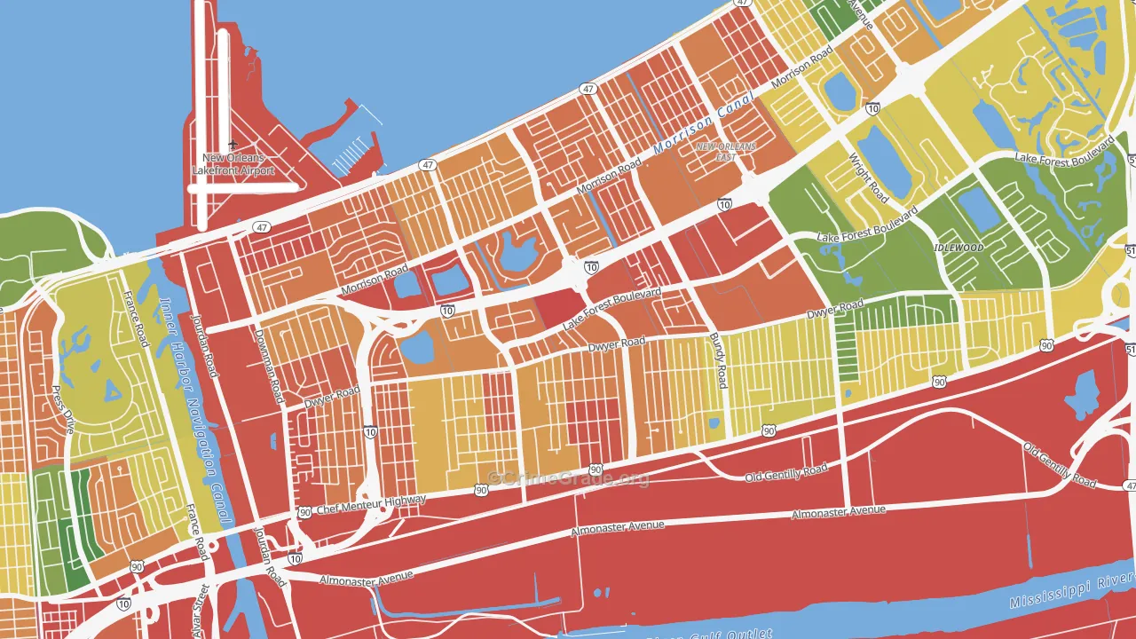 West Lake Forest, New Orleans, LA Map of Vandalism Rates