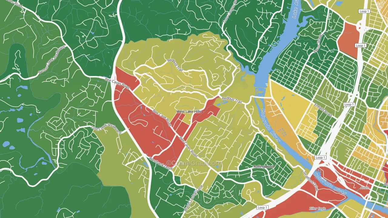 West Lake Hills, TX Map of Vandalism Rates