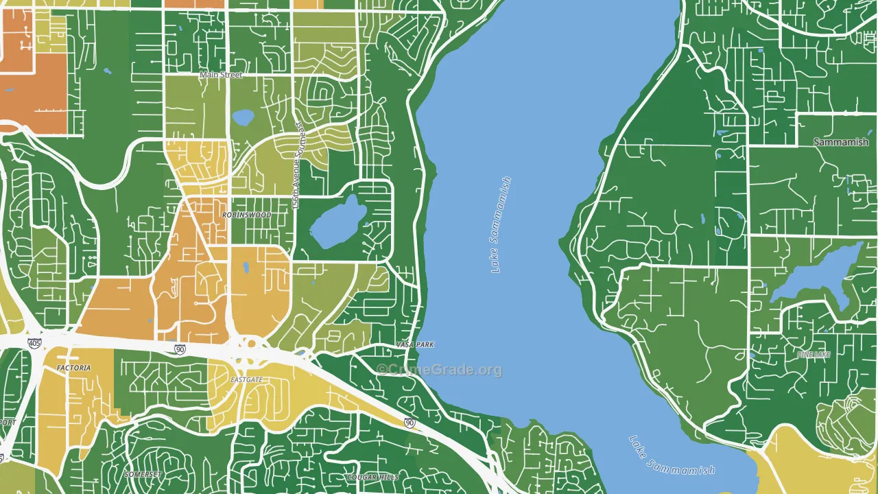 West Lake Sammamish, Bellevue, WA Map of Vandalism Rates