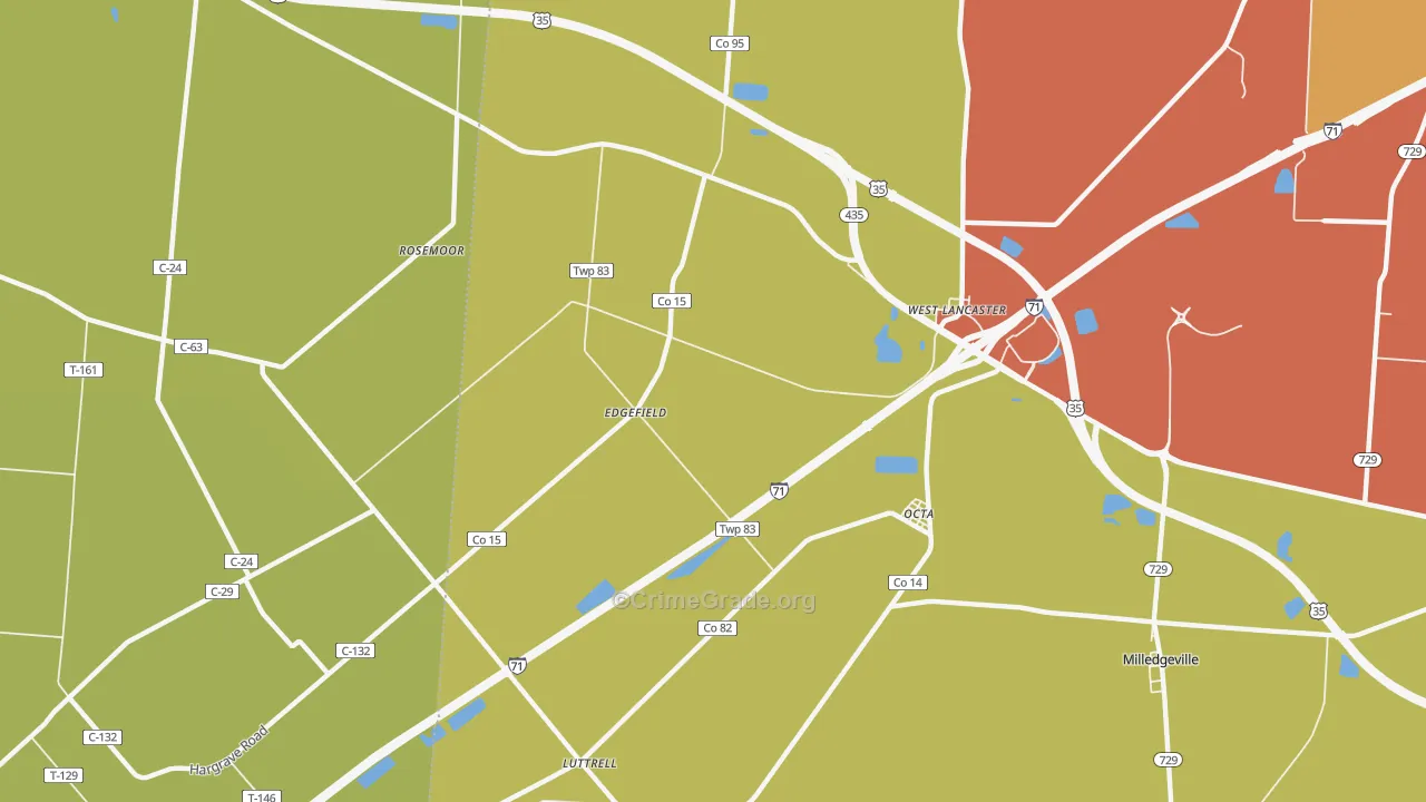 West Lancaster, OH Map of Vandalism Rates