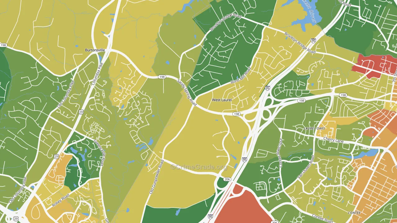 West Laurel, Laurel, MD Map of Vandalism Rates