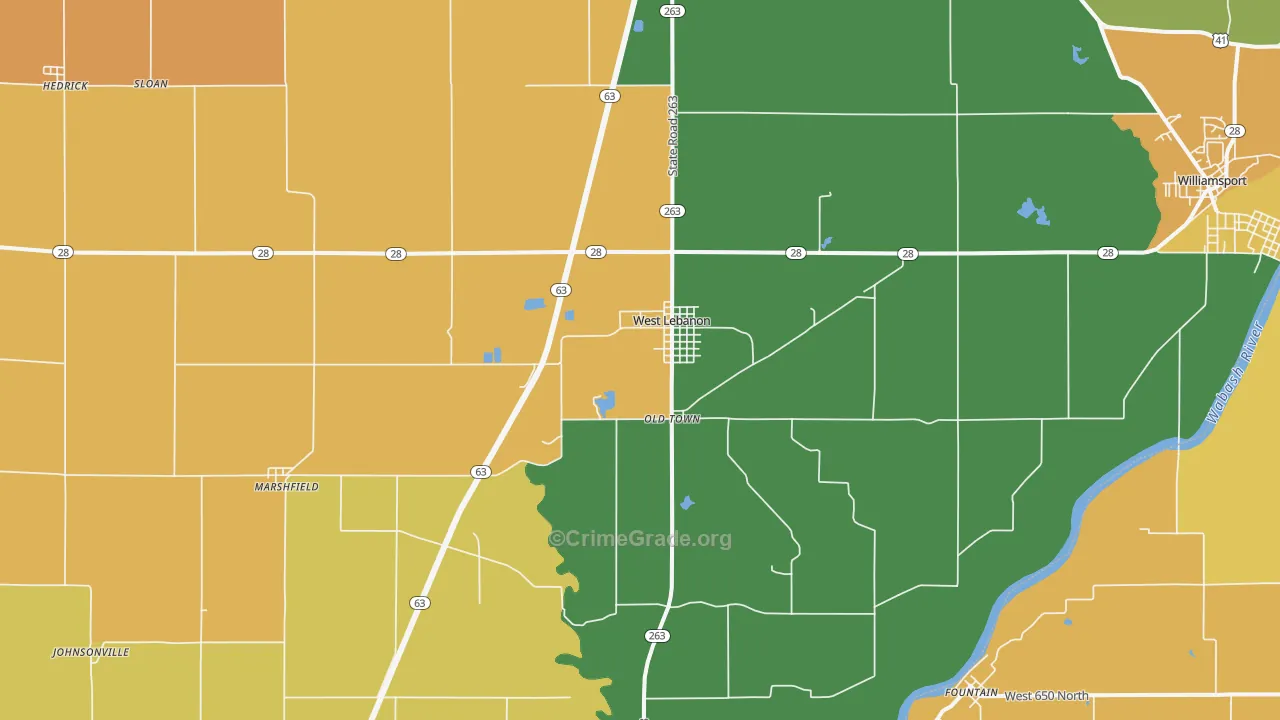 West Lebanon, IN Map of Vandalism Rates