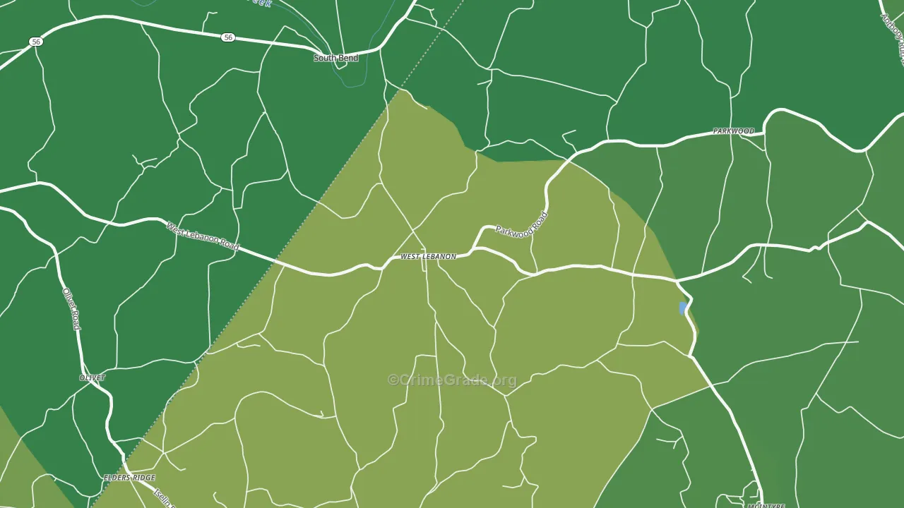 West Lebanon, PA Map of Vandalism Rates