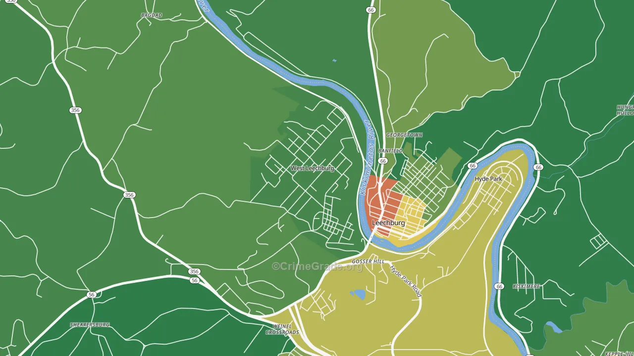 West Leechburg, PA Map of Vandalism Rates